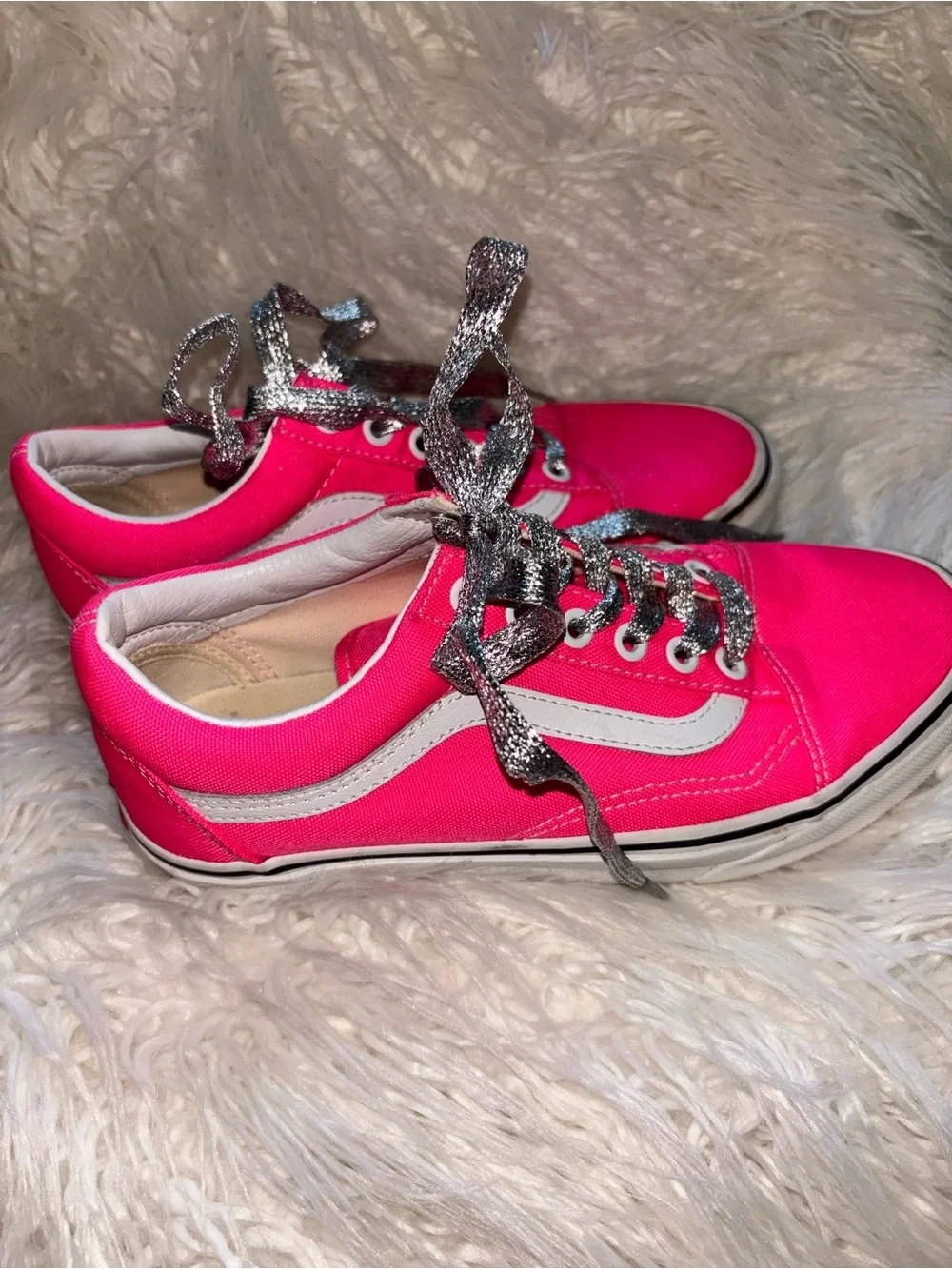 Vans Hot Pink Low-Top Sneakers with Silver Laces